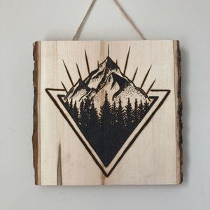 Triangular Mountain & Trees - Nature - Rustic - Pyrography - Home Decor
